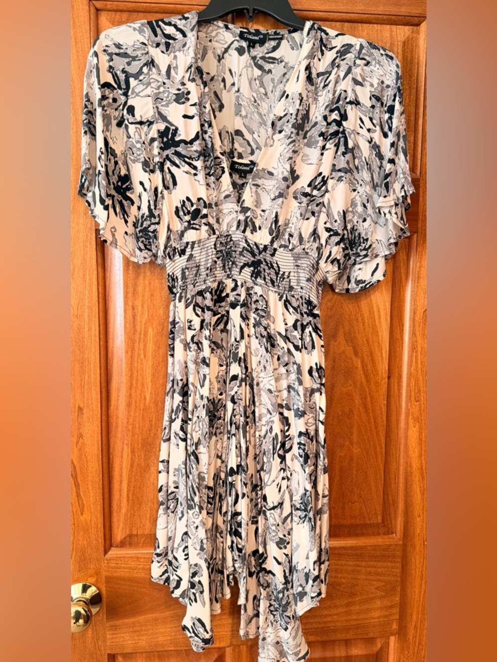Tolani Beige and Black Abstract Floral Maxi Dress Slip Dress Large